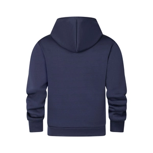 Pullover da uomo in pile blu navy con collo alto mostrato dalla vista posteriore