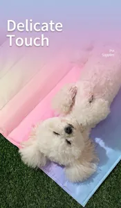 Primer plano de un perro blanco sobre una esterilla de gel refrescante en el césped