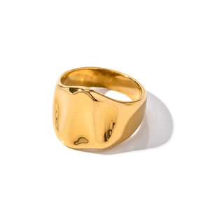 18K gold plated stainless steel wide ring with hammered texture and polished finish