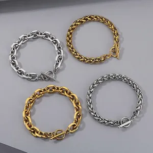 Stainless Steel Bracelet For Men Women OT Toggle Clasp Hollow O Chain Wheat Link Minimalist Casual Fashion Jewelry Gift