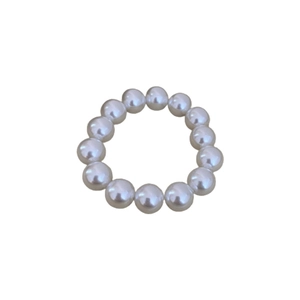 French vintage elastic pearl ring featuring 14 round white pearls for women fashion