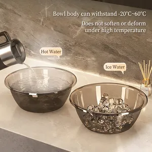 Translucent smokey gray washbasin set showing durability in hot and cold temperatures