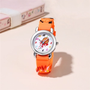 Kids basketball sports watch with 3D embossed orange silicone strap and colorful dial
