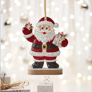 Diamond painting Santa Claus ornament with sparkling rhinestones and wooden base