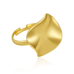 Detail of the irregular gold wavy surface and adjustable band on this modern ring