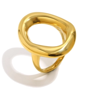 Bague épaisse en acier inoxydable plaqué or 18 carats avec design géométrique creux