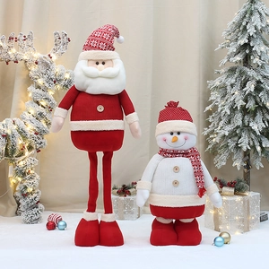 Christmas Santa Claus Snowman Doll Knitted Plush Retractable Legs Telescopic Standing Holiday Home Decor Floor Ornament