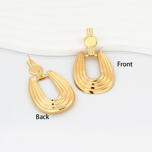 Polished gold geometric U-shaped drop earrings showing front and back views