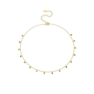 Elegant gold necklace with multi-color zircon stones and S925 sterling silver tag