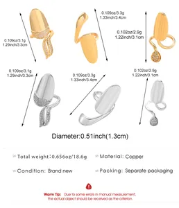Size chart showing weight and dimensions of six-piece sparkling nail tip ring set