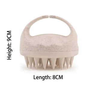 Scalp massage brush in oatmeal matte finish, dimensions 9cm height by 8cm length