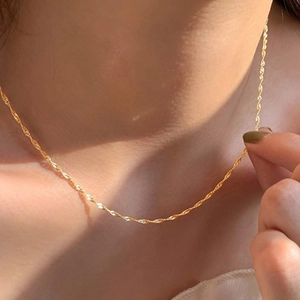 Water Wave Chain Necklace 18K Gold Plated Stainless Steel Minimalist Sparkling Twisted Rope Chic Daily Jewelry For Women