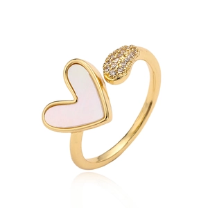 Gold plated heart ring with shimmering shell inlay and cubic zirconia for women