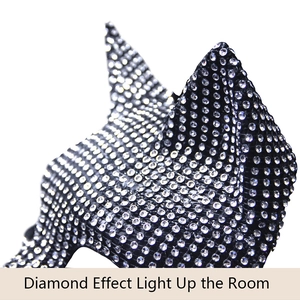 Detailed close-up of sparkling silver rhinestones on a black mask for Halloween cosplay