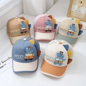 5-pack summer mesh baseball caps for boys with cartoon dinosaur car embroidery