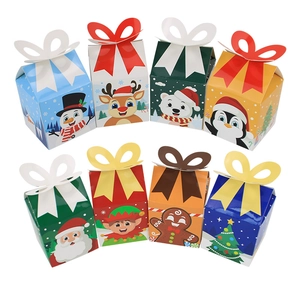 Set of 8 Christmas gift boxes with snowman and reindeer patterns and bow closures