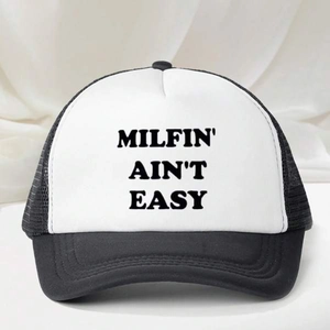 Milfin' Ain't Easy Print Trucker Hat Mesh Cap Adjustable Breathable Curved Brim Polyester Sun Hat Streetwear