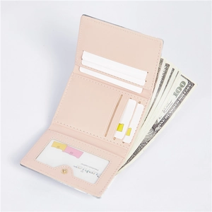 Slim women's tri-fold leather wallet with ink painting design and multi-card slots