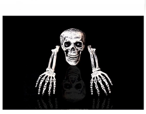Realistic Halloween skeleton skull and hand bones with detailed bone texture for gardens