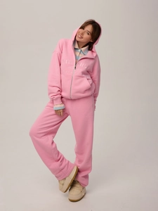 Ensemble sweat à capuche zippé rose et pantalon de jogging assorti avec broderie