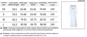 Detailed size chart for long sleeve hollow out A-line dress showing bust waist and hip measurements