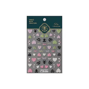 3D embossed heart nail stickers in macaron colors with Destiny and Beauty text detail