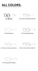 Detail view of seven color variations for TR90 polygonal anti-blue light glass frames