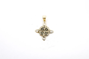Detailed view of a golden Celtic knot pendant in vintage titanium steel for men