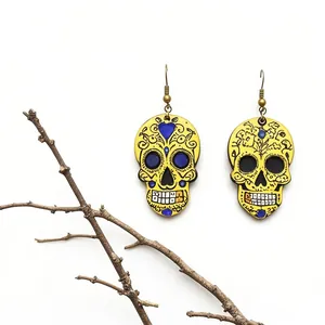 Colorful acrylic skull drop earrings for Day of the Dead and Halloween jewelry
