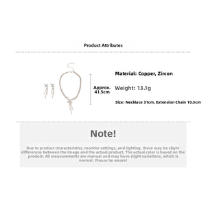 Detailed size specifications for the zircon butterfly tassel necklace and earrings set