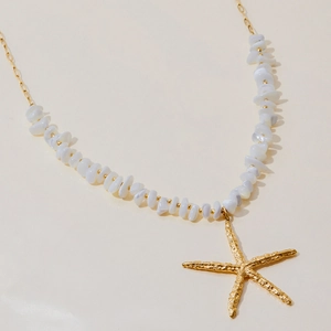 18K gold plated stainless steel necklace with natural white stones and starfish pendant