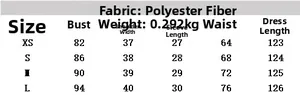 Size chart table for summer belt shirt dress showing polyester fabric and dimensions