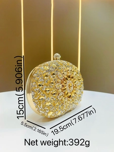 Luxurious rhinestone sunflower evening clutch bag with gold and silver crystal embellishments