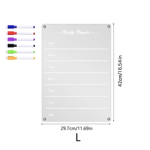 L size weekly planner 29.7x42cm acrylic board with 6 magnetic markers for fridge
