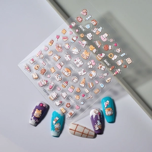 Cute 3D embossed nail art stickers with bear and dessert patterns FEB-768
