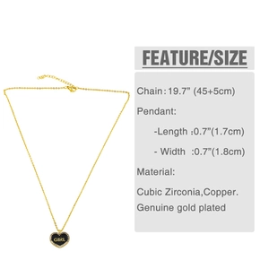 Especificaciones de tamaño del collar con colgante de corazón, grabado y circonitas