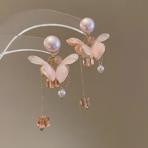 Orecchini Fiore Nappa Künstliche Perle Lunghi Petali In Acrilico Con Perno In Argento Sterling 925 Per Donna Gioielli Eleganti