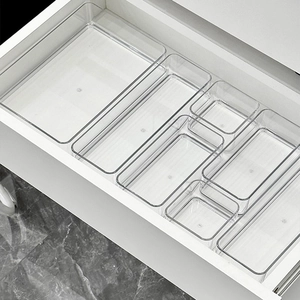 Transparent PET Plastic Drawer Organizer Trays Clear Stackable Desktop Storage Box For Stationery Makeup Vanity Organization