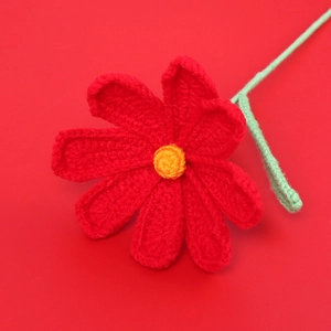 Handmade crochet Cosmos daisy flower in red and yellow for Valentine gift decor