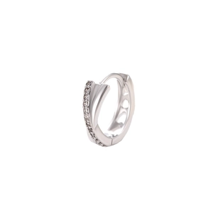 Silver criss-cross hoop earrings with inlaid cubic zirconia for women, white background