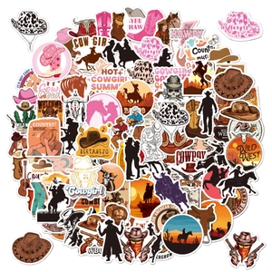 Western Cowboy Stickers Waterproof Vinyl Decals For Water Bottle Laptop Skateboard Luggage Retro Wild West Aesthetic
