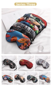 Detailed grid of assorted silk satin sleep masks with floral and wave patterns