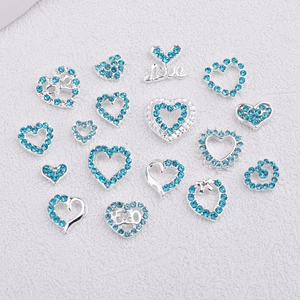 Blue rhinestone heart charms with 520 Love engraving for jewelry making and DIY