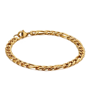 Polished gold stainless steel Figaro chain bracelet for men and women with lobster clasp