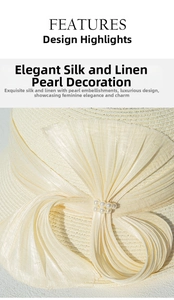 Détail d'un nœud en soie et lin avec décorations en perles sur un chapeau de paille
