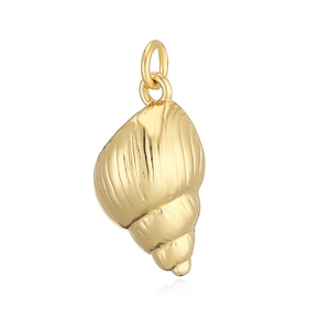 Charming gold shell and conch pendant with polished metal finish on white background
