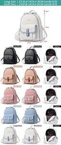 Detailed size chart and internal structure for large and mini women's fashion backpacks
