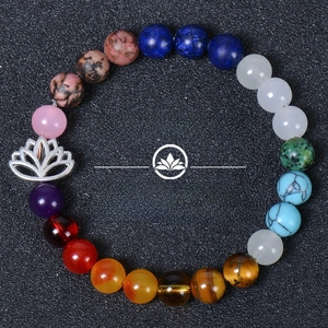 Natural Stone Crystal Beaded Bracelet With Hollow Lotus Pendant Yoga Meditation Chakra Energy Anxiety Stress Relief