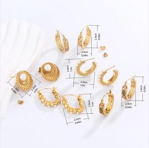 Vintage 18K Gold Plated 304 Stainless Steel Earrings With Imitation Artificial Pearl Enamel Geometric Retro Style For Women