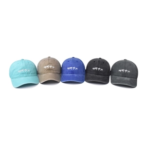 Casquettes de baseball en coton lavé avec broderie cocotier en cinq couleurs
